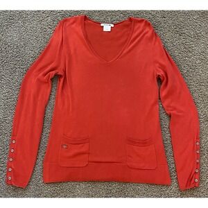 Lacoste Sweater Womens Red V Neck Pullover Ladies Casual Preppy Size 38